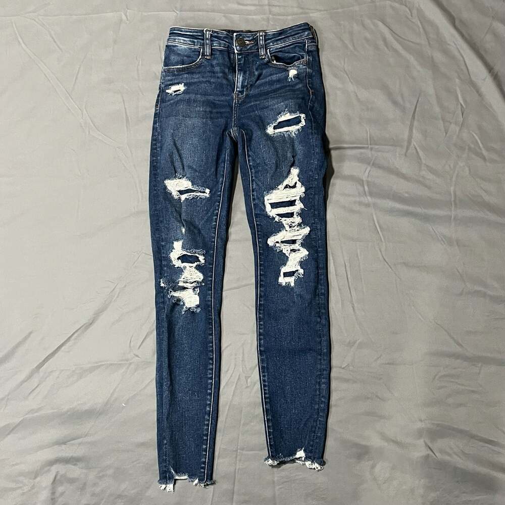 American Eagle Outfitters Ripped High-Waisted Jegging Dark Wash Distressed Jeans